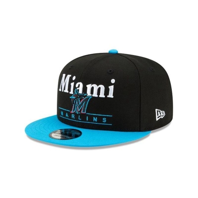 Black Miami Marlins Hat - New Era MLB Two Tone Retro 9FIFTY Snapback Caps USA0365814